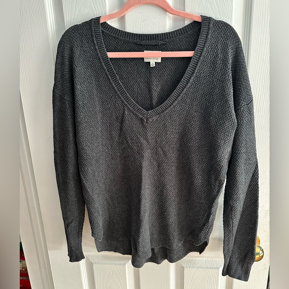 Charcoal V-Neck Knit Sweater - Women